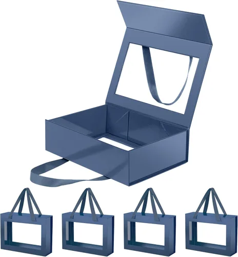 Vista 39 de Caja de regalo negra con ventana, caja de regalo magnética transparente para regalo, caja de propuesta de padrino de boda (10.5 x 7.5 x 3 pulgadas)