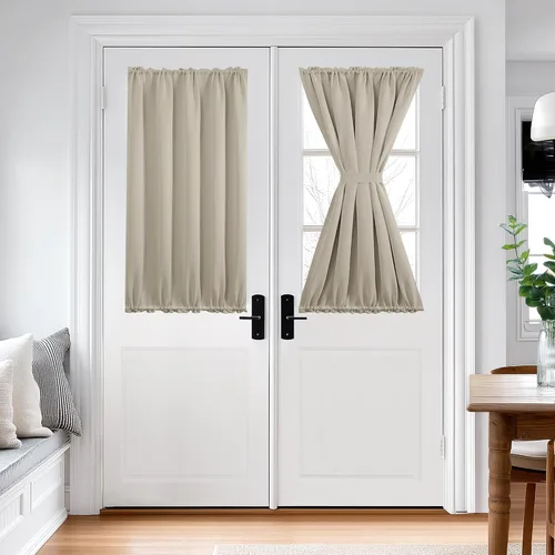 Vista 12 de Deconovo Cortinas opacas para puerta, bolsillo para cortinero y cortinas de bloqueo con aislamiento térmico para dormitorio, 137.16 x 189.2 cm, azul