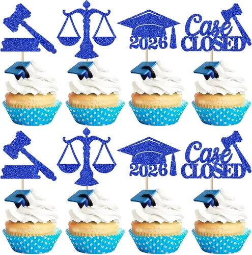Vista 65 de Paquete de 24 adornos para cupcakes de clase de 2026 con purpurina 2026 para diploma de graduación 2026, selecciones para cupcakes para graduación