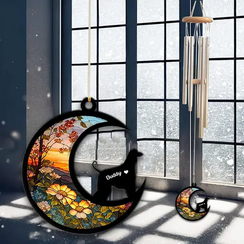 Vista 3 de Carillón de viento con atrapa el sol afghan Hound, campanilla de viento conmemorativa de girasol personalizada para perro, regalo de pérdida