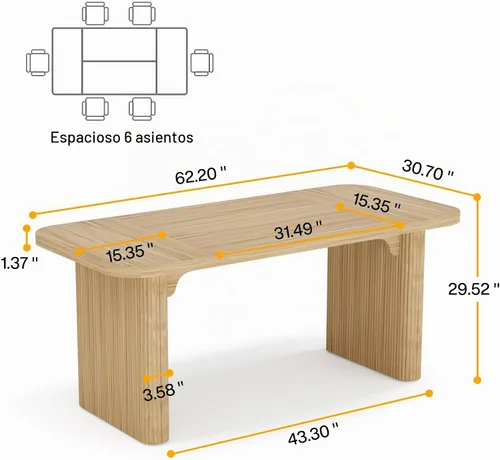 Vista 2 de Tribesigns Escritorio ejecutivo de 62 pulgadas, escritorio grande para computadora de oficina con doble pedestal, mesa rectangular de estilo moderno