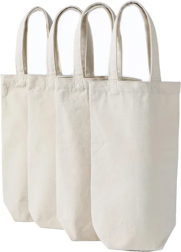 Vista 11 de Bolsa de vino, 10 x 7 x 2 pulgadas, 4 bolsas reutilizables de lona de algodón con etiqueta de cordón