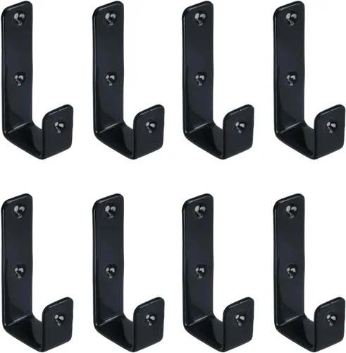 Vista 8 de Coshar 4 ganchos en J de acero inoxidable negros de 1-1/4 pulgadas, con revestimiento de PVC, soportes de metal para almacenamiento de garaje