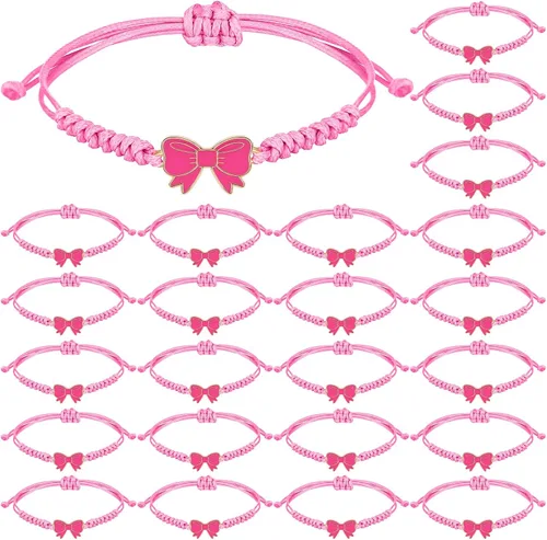 Vista 8 de Liliaafar Paquete de 24 Pulseras de Cuerda de Trenza de Lazo Coqueta, Regalo a Granel, Pulseras Ajustables de Cuerda Trenzada para Animadoras, Ideal