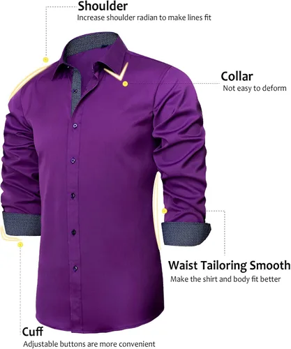 Vista 2 de J.VER Camisa de vestir elástica de manga larga casual para hombre, sin arrugas, ajuste regular, con botones