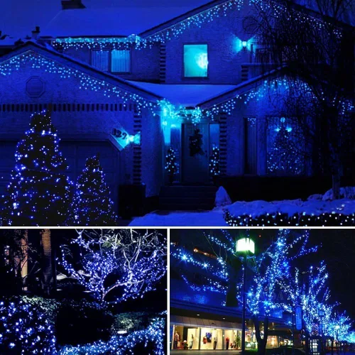 Vista 6 de Guirnalda de luces para exteriores de 33 pies, 100 luces LED con controlador de modos de memoria, luces de Navidad extensibles para bodas, Navidad