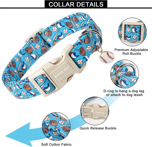 Vista 266 de Aring Pet Collar de algodón, ligero y ajustable, con hebilla de liberación rápida, para perros pequeños, medianos y grandes, para cachorros, S, Hoja