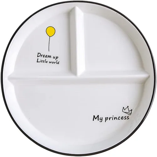 Vista 13 de Platos divididos de porcelana para niños, placas redondas de control de porciones para pérdida de peso para adultos, platos llanos con compartimento