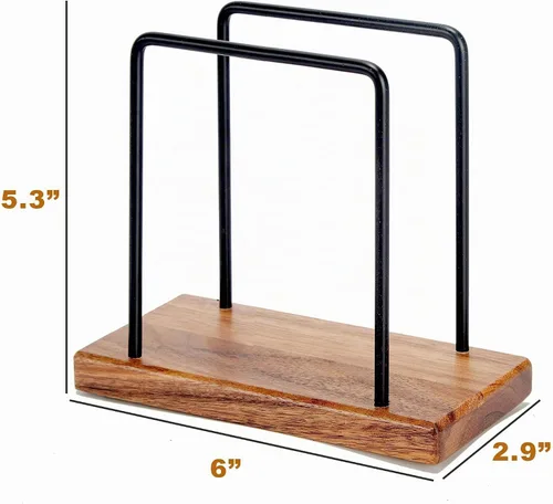 Vista 2 de Servilletas de madera de acacia con alambre de metal, servilletero de pie para mesa