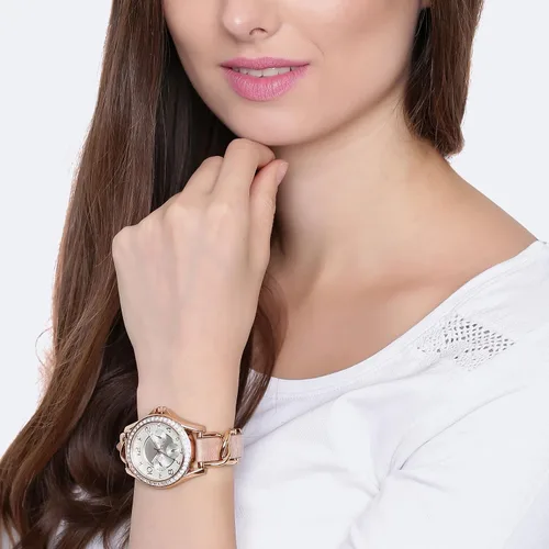 Vista 7 de Fossil Riley - Reloj para mujer con detalles de cristal y pulsera de acero inoxidable, Oro rosa, bronceado, Movimiento de cuarzo