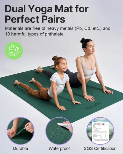 Vista 4 de YOTTOY Tapete de yoga grande (75 x 52 x 1/2 pulgadas), tapete de ejercicio TPE extra ancho, tapete de entrenamiento antideslizante para pilates