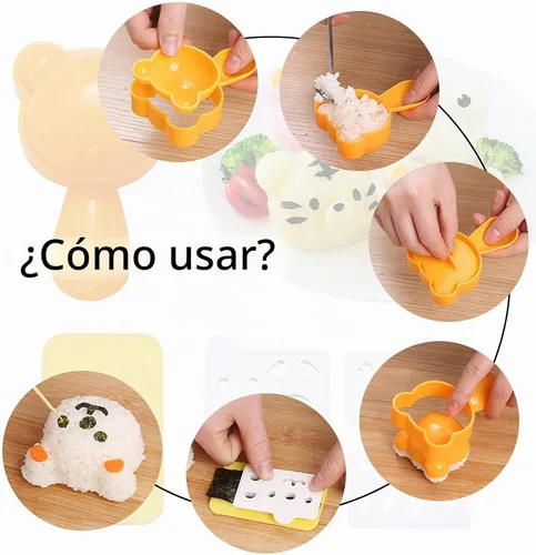 Vista 5 de Lindo molde de sushi de animales, moldeador de bolas de arroz con cortador de ponche de algas marinas Nori, herramientas de cocina de bricolaje