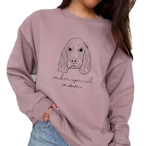 Vista 7 de Cocker Spaniel Mama Women's Long Sleeve Crewneck Cocker Spaniel Dog mom Sweatshirt Cocker Spaniel Puppy Print Graphic Shirts Pullover Tops