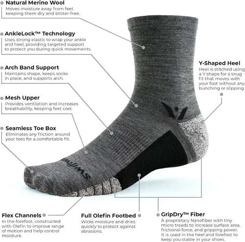 Vista 2 de Swiftwick - Calcetines de media altura media FLITE XT TRAIL, para correr y senderismo