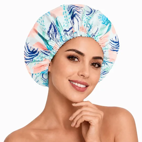 Vista 16 de Aquior Gorro de ducha grande reutilizable impermeable para mujeres, gorro de ducha para cabello largo y grueso, para todas las longitudes de Verde