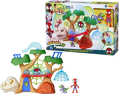 Vista 14 de Marvel Spidey and his Amazing Friends Dino-Webs Treehouse Playset, Spider-Man & Goblin Raptor - Juego de figuras de acción a escala de 4 pulgadas, a