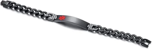 Vista 4 de VNOX Pulsera de identificación de alerta médica con grabado gratuito para hombres y mujeres, etiqueta médica, cadena de eslabones de acero inoxidable