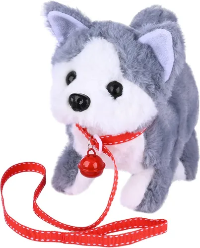 Vista 10 de WorWoder Cachorro de peluche de Alaska, perro electrónico interactivo para mascotas, caminar, ladrar, mover la cola, estirar, animal de compañía