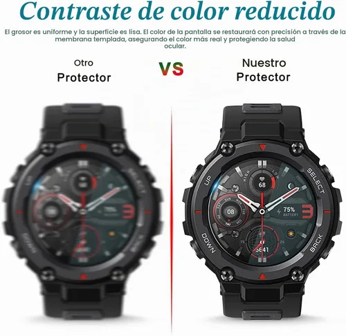 Vista 5 de Diruite Suoman - Paquete de 4 protectores de pantalla para Amazfit T-Rex 2, antiarañazos, dureza 2.5D 9H, película protectora de pantalla de vidrio