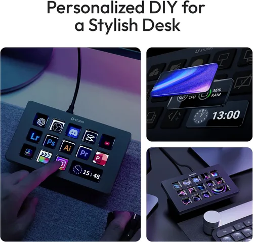 Vista 5 de ULANZI D200H Controlador de Estudio de 7 en 1 con Hub, Teclado de Accesos Rápidos, Teclado Programable con Teclas Macro LCD Personalizables, Panel