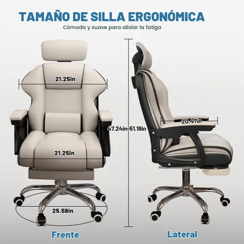 Vista 2 de Silla ejecutiva para computadora, silla de escritorio para oficina en casa, ángulo ajustable, ergonómica, de altura ajustable, sillas de piel Blanco