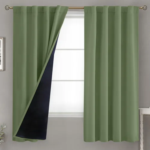 Vista 143 de BGment Cortinas 100% opacas beige de 63 pulgadas de largo con forro aislante térmico, bolsillo para varilla y lengüeta trasera de doble capa