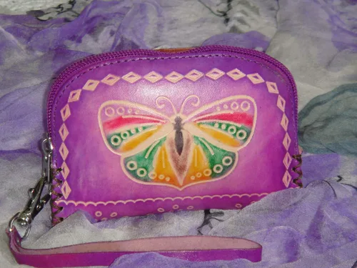 Vista 6 de Genuine Leather Change Purse,wallet,Butterfly & Flower Coin Pouch, Wristlet and .Zipper