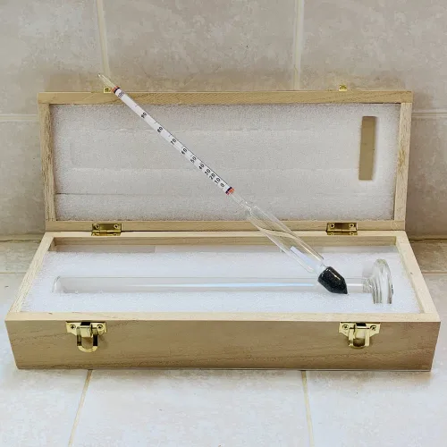 Vista 5 de Kit de hidrómetro de alcohol: Alocohometers 0-100% (ABV) Prueba 0-200 Tralle 0-100, Tarro de prueba de vidrio Caja de madera Acesseries de 3.4 fl oz