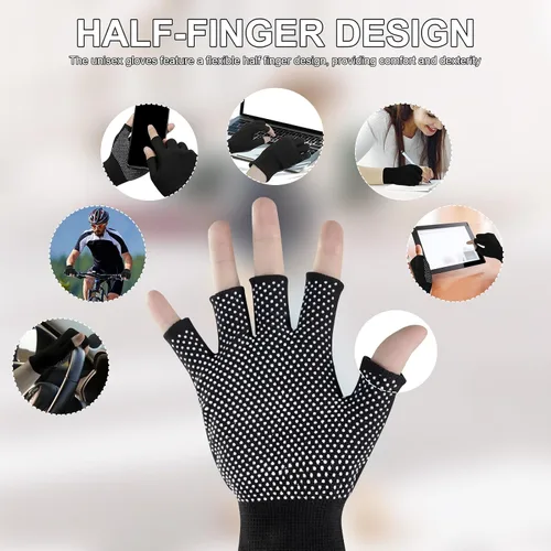 Vista 4 de Fingerless Workout Gloves for Men and Women, Half Finger Work Glove, Black Pilates Gloves with Grip, Fitness Exercise Gloves for Yoga, Cycling, Gym
