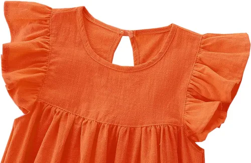 Vista 3 de Vestido de verano de algodón y lino con mangas con vuelo, vestido de playa para bebés y niñas pequeñas