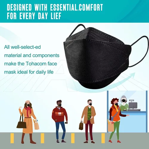 Vista 4 de 50/100 Pack KF94 Face_Covers, Color mask，Black Mask，4-Layer mask Independent packaging,outdoor Daily Use