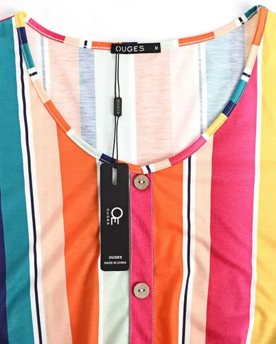 Vista 5 de OUGES - Vestido estilo patinadora, con botones, cuello en V y con bolsillos para mujer