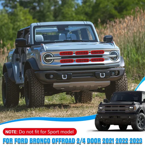 Vista 7 de Marco de cubierta de malla para parrilla delantera, insertos de parachoques delantero, accesorios de decoración con clip para Ford Bronco Offroad