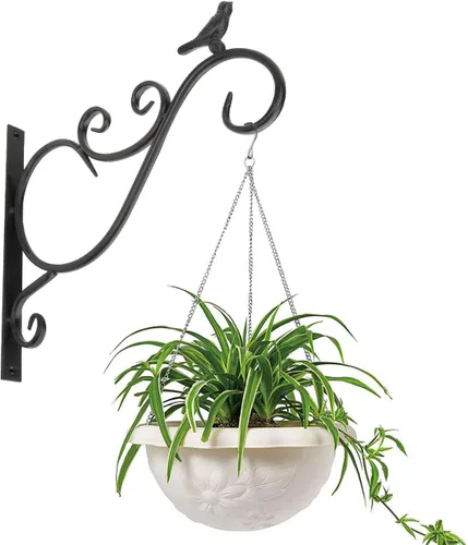 Vista 7 de Lewondr Soporte para plantas para colgar en la pared, paquete de 2 ganchos retro de hierro Shepard de 12 pulgadas para comedero de pájaros y flores