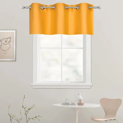Vista 26 de DECOVSUN Cenefa de cortina opaca amarilla brillante para ventanas de cocina, cenefa opaca con ojales para dormitorio, cenefa corta y recta para sala