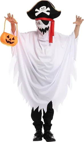 Vista 5 de Disfraz unisex de fantasma pirata para niños, disfraz de cara de fantasma para Halloween, juego de rol de fantasma, fiesta de disfraces