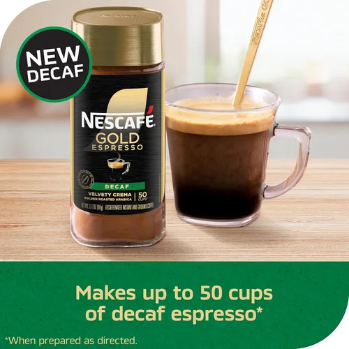 Vista 2 de NESCAFÉ - Café instantáneo espresso descafeinado dorado, tarro de 3.17 onzas Espresso instantáneo descafeinado; frasco individual de 90 g (3.17 oz)