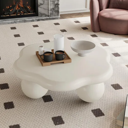 Vista 13 de Mesa de centro irregular moderna de 40 pulgadas, mesa de centro única de nube para sala de estar, mesas centrales bajas y lindas con 4 patas