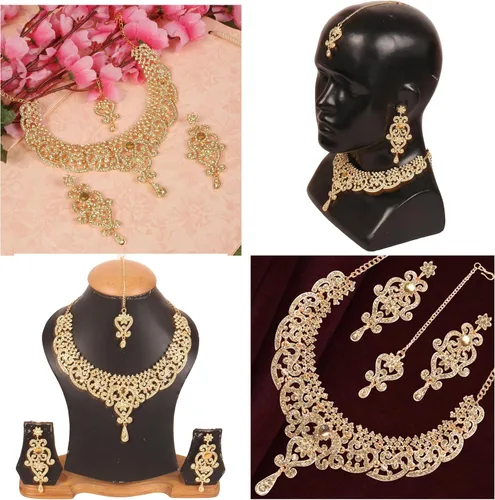 Vista 152 de Conjunto precioso de collar con look real Indian Bollywood, maravillosamente decorado, conjunto de collar adornado para mujer.