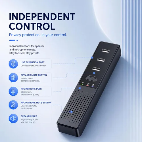 Vista 6 de Altavoz USB 3 en 1 para computadora con micrófono, altavoz de conferencia de escritorio para computadora portátil con micrófono para oficina en casa