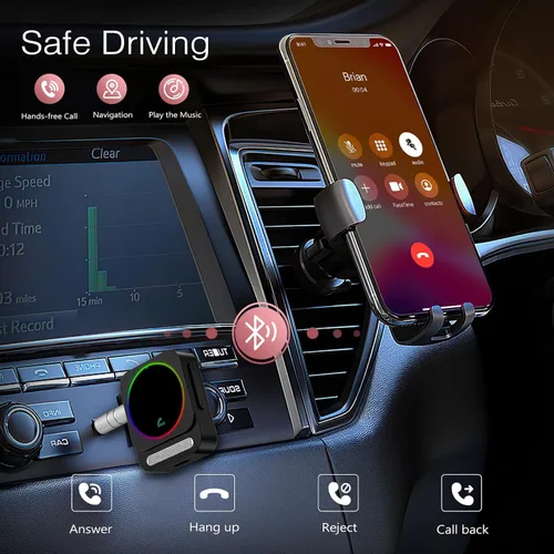 Vista 4 de LOFICOPER Adaptador AUX Bluetooth 5.3 para automóvil, receptor de audio Bluetooth inalámbrico, receptor de música con cancelación de ruido