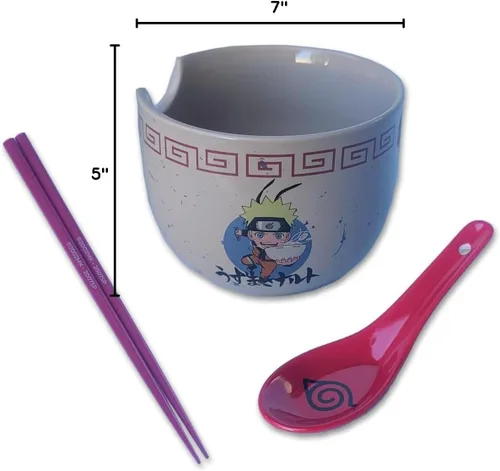 Vista 3 de Culture Fly Naruto Shippuden Ramen Bowl Set con tazón de ramen, cuchara y palillos