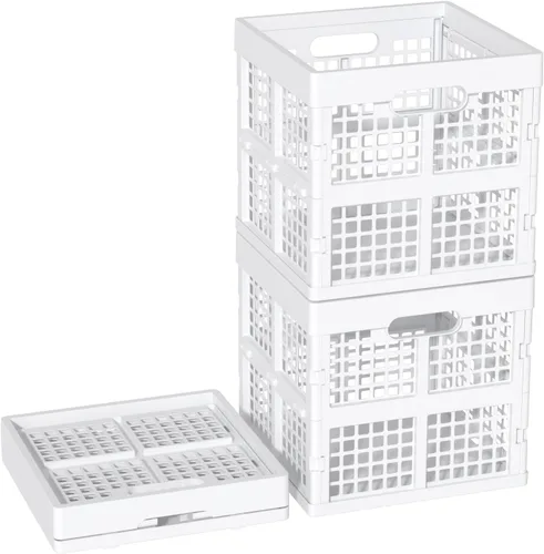 Vista 8 de Cajas de almacenamiento plegables de 18 L, cajas cuadradas de plástico, negro, paquete de 3