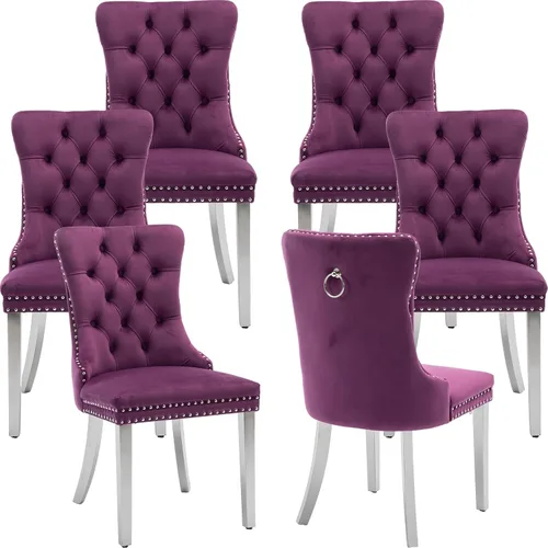 Vista 46 de Juego de 2 Sillas de Comedor Modernas de Mediados de Siglo, Tapizadas en Terciopelo Beige con Respaldo Acolchado, Sillas de Cocina y Comedor, Patas