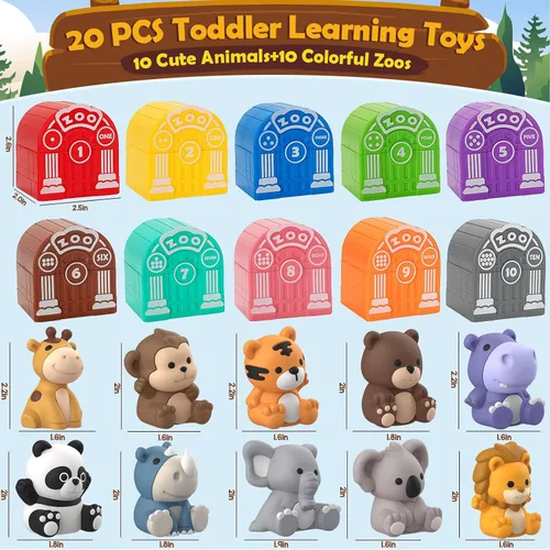 Vista 3 de Aigybobo Juguetes de aprendizaje para niños de 1, 2, 3 años, 40 juguetes de animales Montessori, contar, combinar y clasificar juegos de motricidad