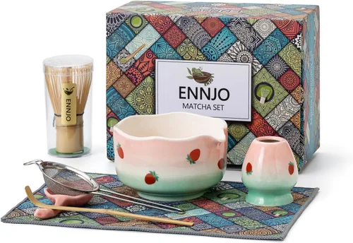 Vista 8 de Juego de batidor de matcha Cherry Blossom de 7 piezas con cuenco de matcha Cereza