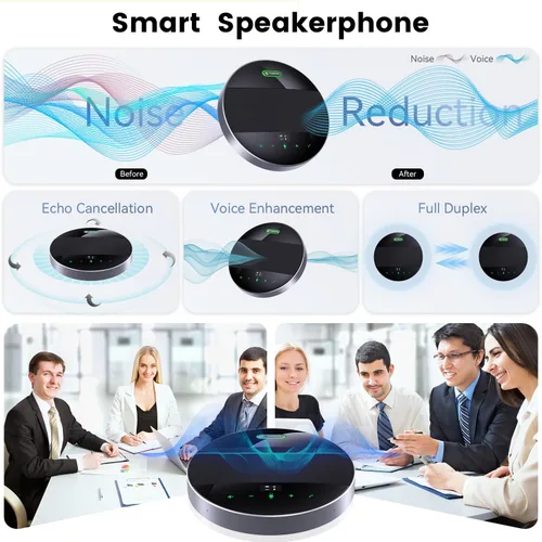 Vista 2 de TONGVEO Altavoz y micrófono de conferencia 2 en 1, altavoz inalámbrico Bluetooth Daisy Chain con micrófonos omnidireccionales de 360° conexión