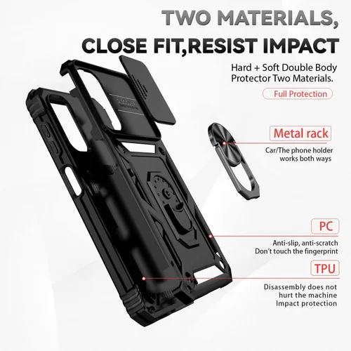 Vista 5 de Funda para Samsung Galaxy A14 5G con protector de pantalla y cubierta para lente de cámara, [grado militar] probada contra caídas de 16 pies, Negro