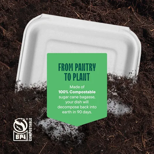 Vista 5 de Recipientes ecológicos para preparación de comidas con 3 compartimentos [paquete de 50 unidades de 8 x 8 x 3 pulgadas], desechables para llevar tipo