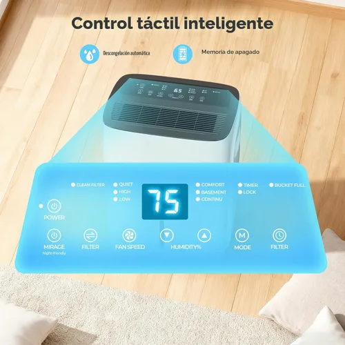 Vista 4 de COWSAR Deshumidificador de 80 pintas para sótano de oficina en casa con manguera de drenaje, ahorro de energía, pantalla LED frontal, tanque de agua